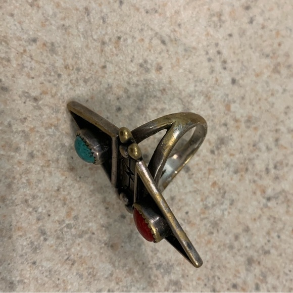 Spell gypsy two lovers brass ring 7 coral turquoise - Picture 3 of 10